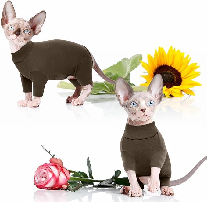 ROZKITCH Hairless Cat Sweaters, Sphynx Sweater Shirt Kitten Soft Clothes Pullover Cute Cat Pajamas Jumpsuit Apparel Pet Winter Turtleneck for Cats and Teacup Chihuahua Small Dogs Coffee 2XL