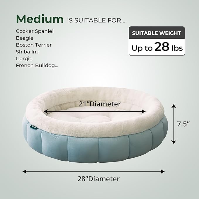 BALANCE Cat Beds for Indoor Cats, Washable Round Dog Bed, Donut Dog Bed with Anti-Slip Bottom for Small Dogs, 28 Inches, Dream Blue