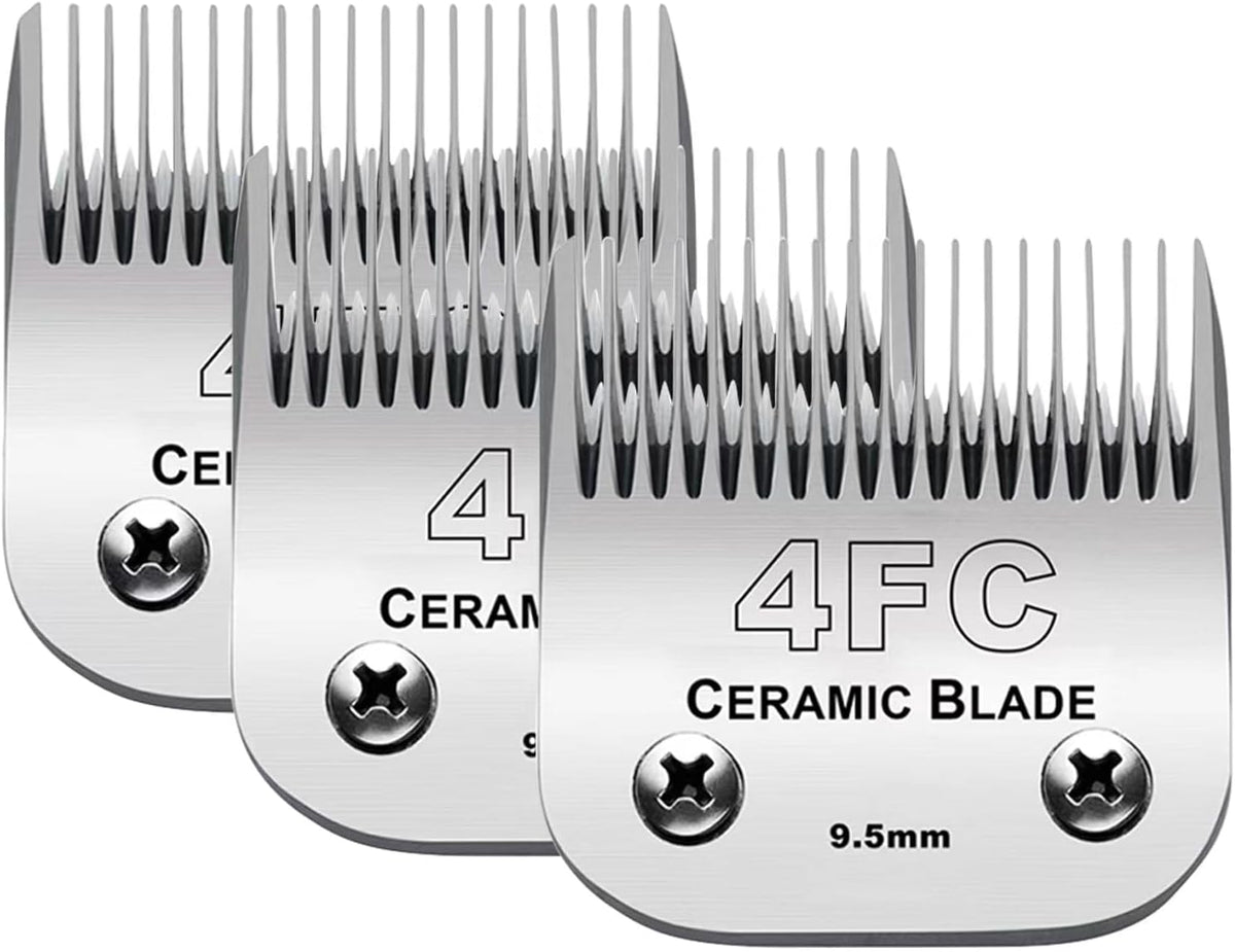 3PCS 4FC Blades Dog Grooming Clipper Replacement Blades Compatible with Andis Pet Clipper/Oster A5/Wahl KM Series Dog Clipper,Ceramic Blade & Stainless Steel Blade