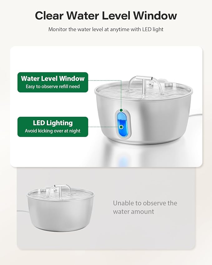 Cat Water Fountain Stainless Steel - 3.2L/108oz Pet Water Fountain for Cats Indoor - Automatic Pet Watering Dispenser (4 Filter)