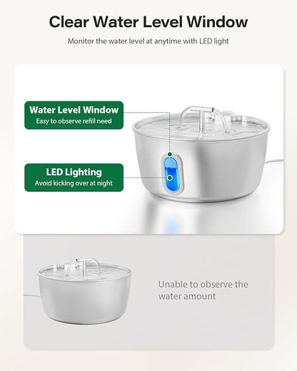Cat Water Fountain Stainless Steel - 3.2L/108oz Pet Water Fountain for Cats Indoor - Automatic Pet Watering Dispenser (4 Filter)