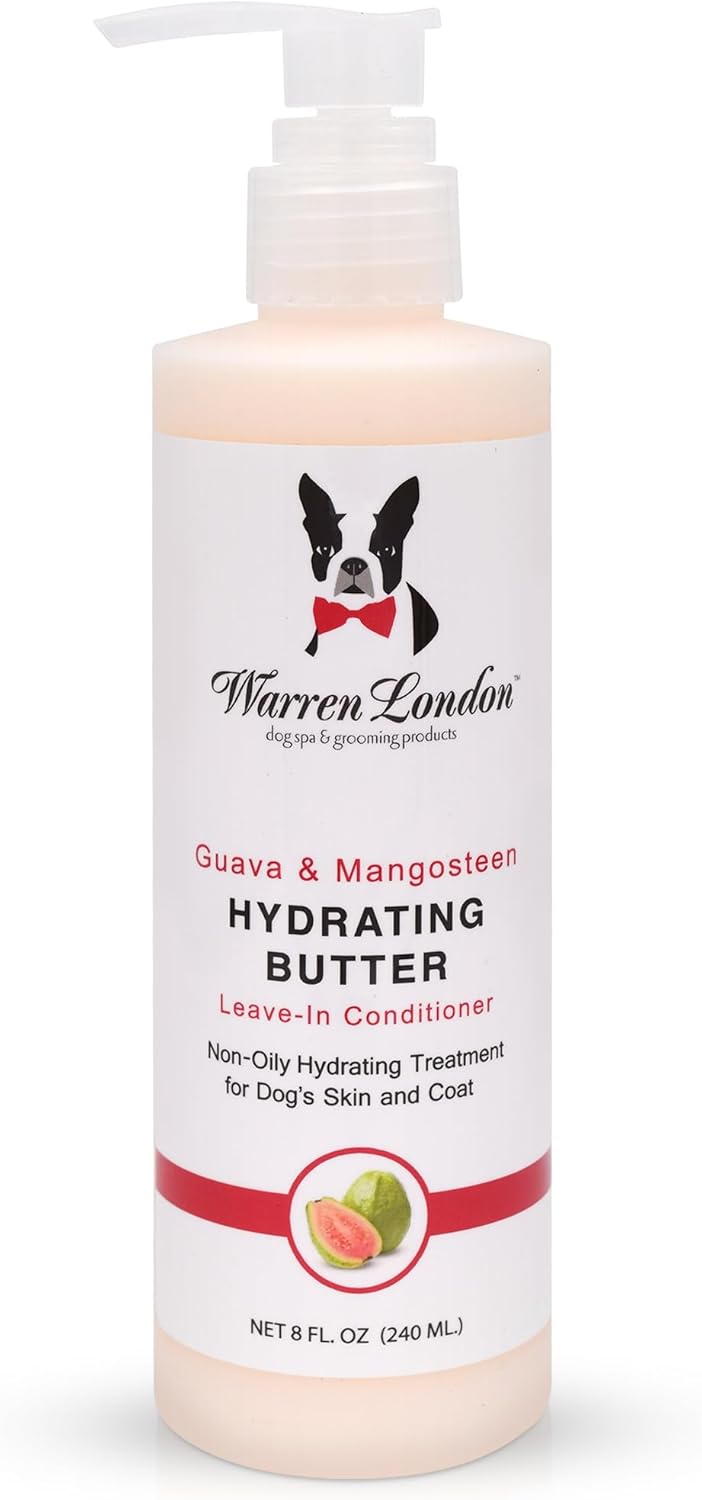 Warren London Hydrating Butter Leave in Pet Conditioner for Dogs | Lotion for Skin and Coat | Aloe Puppy & Dog Conditioner for Hair Detangler, Dry Skin, & Pet Fur Dandruff | Made in USA | Guava 8oz