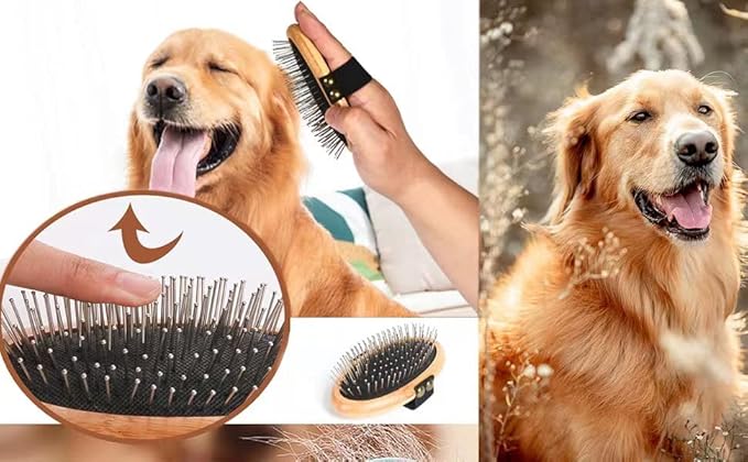 Bamboo Palm Ball Pin Brush for Small Dog & Cat Grooming Massaging Shedding and Bath Metal Pin Pets Tools