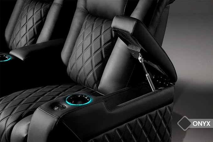 Valencia Tuscany Home Theater Seating Semi-Aniline Italian Nappa 20000 Leather Ultimate Luxury Heat & Ventilation Power Recliner Power Lumbar and Headrest (Row of 4 Loveseat Left, Onyx)