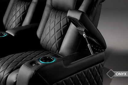 Valencia Tuscany Home Theater Seating Semi-Aniline Italian Nappa 20000 Leather Ultimate Luxury Heat & Ventilation Power Recliner Power Lumbar and Headrest (Row of 4 Loveseat Left, Onyx)