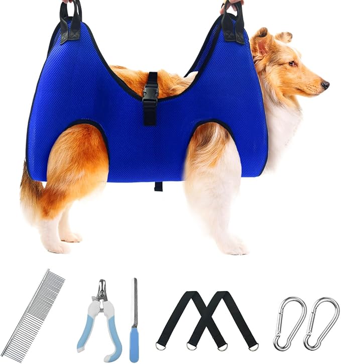 Pet Dog Grooming Hammock for Nail Trimming,Dog Restraint Hanging Harness for Nail Clipping,Dog Grooming Sling for Large Dogs with Nail Clippers/Nail File/Pet Comb,Claw Care(XL for 60lb)