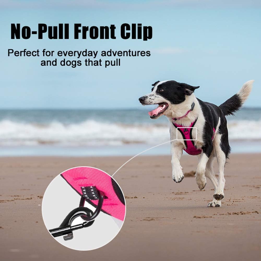 PoyPet No Pull Dog Harness, Reflective Comfortable Vest Harness with Front & Back 2 Leash Attachments and Easy Control Handle Adjustable Soft Padded Pet Vest for Small to Large Dogs (Pink,XL)