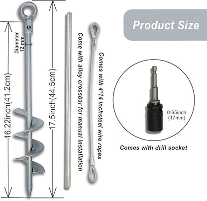 Tyalez 18 inch Ground Anchor Heavy Duty Earth Anchors Set Screw in for Mobile Home, Swing, Tent Trampoline Anchors Wind Resistant Tree Stakes and Supports with Drill Socket, 4 Pack