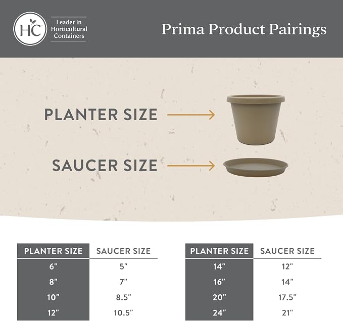 The HC Companies 10 Inch Prima Round Planter Pots with Drainage Holes and Rolled Rim, Lightweight UV-Resistant Plastic Indoor & Outdoor Planters, 2-Pack Flower Pots for Garden & Home Decor, Honey