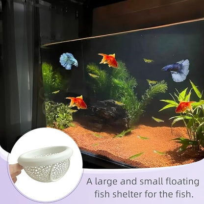 Laoha 2 PCS Floating Betta Hammock & Shrimp Shelter – 3D Printed Aquarium Decor with Feeding Ring, Safe Resting Spot for Betta Fish, Shrimp and Small Fish(2, White)