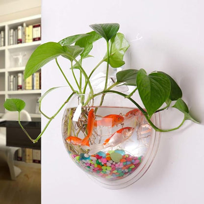 Aquarium Wall Mounted Plant Bowl - 6 Inch Round Acrylic Betta Fish Tank, Hanging Bubble Vase for Plant Propagation & Home Office Wall Decorations
