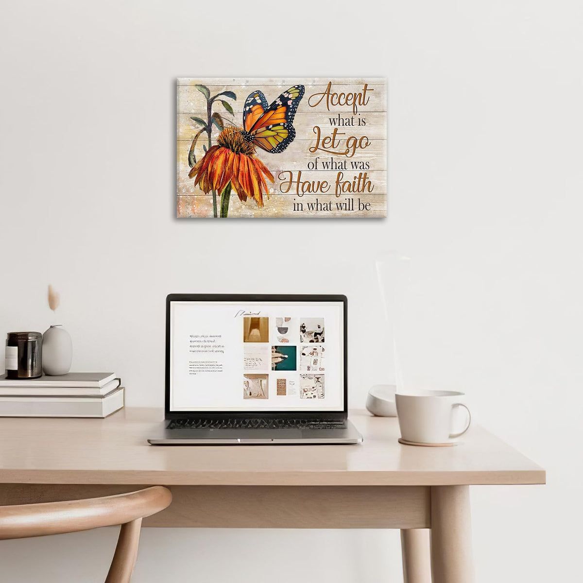 Farmhouse Butterfly Bathroom Pictures Wall Art, Rustic Floral Country Bathroom Wall Decor, Daisy Inspirational Framed Painting Canvas Artwork for Bedroom Living Room Decorations 24"L x 16"W