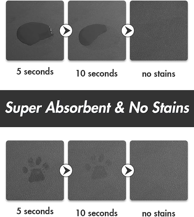 MontVoo-Absorbent Pet Feeding Mat-No Stains Pet Mat for Food and Water Bowl-Quick Dry Cat & Dog Food Mat Water Dispenser Mat-Pet Supplies Mat-Dog Water Bowl Mat for Messy Drinker,（Darkgrey,12"x19"）