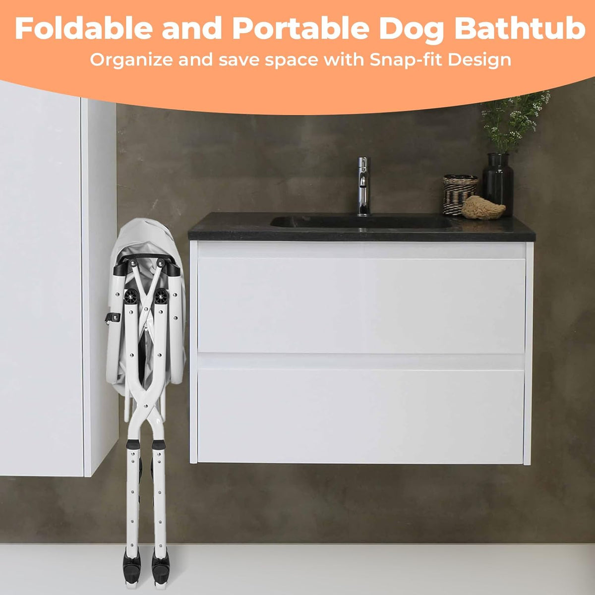 Elevated Dog Bathtub, 5 Height Adjustable Portable Dog Wash Station for Small to Large Pets, Foldable Bathing Tub with Storage & Anti-Slip Design Gray