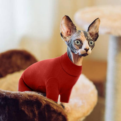 ROZKITCH Sphynx Clothes for Cats, Breathable Soft Cat Jumpers for Cats Only, Cat Coat with Four Legs, Warm Sweater T-Shirt Pajamas Jumpsuit Vest Cornish Rex Devon Rex Peterbald Red 2XL