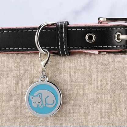 Personalized Pet ID Tags with Lobster Claw Clasp for Kittens and Cats - Small pet Tags for Cats, cat Name Tags for Collar, Custom cat id tag (Sleeping-Round-Small: Orange)