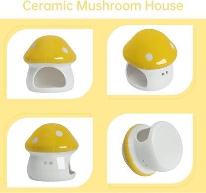 Saim Ceramics Mushroom House Aquarium Decor, Betta Fish Tank Accessories Landscape Decoration, Small Shrimp Goldfishes Habitat Hut Pleco Smalland Breeding Hide Caves Toad House - Yellow