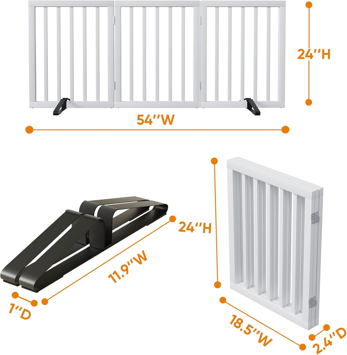 White 18-55" Wide Pet Gate, Bamboo Dog Gate for Stair, Foldable Dog Gates for Doorways House, Freestanding Pet Gates 24inches Tall, Doogie Puppy Gate Fences Indoor
