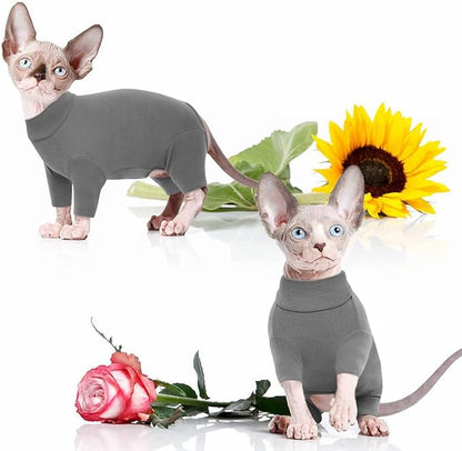 ROZKITCH Hairless Cat Clothes, Breathable Soft Jumpers for Sphynx Cats Only, Coat with Four Legs, Warm Sweater T-Shirt Pajamas Jumpsuit Vest Cornish Rex, Devon Rex, Peterbald Grey L