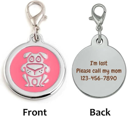 Personalized Funky Dog Design Pet ID Tags with Quick Tag Clip - Puppy Name tag, Happy Dogs ID tag, Laser Engraved pet Tags, Custom pet Name tag (Dog-Round-Small: Pink)