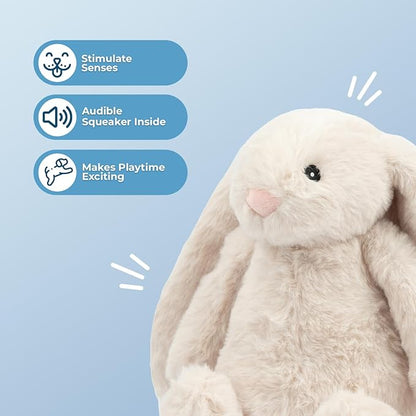 Best Pet Supplies Squeaky Dog Toys with Soft Durable Fabric for Small, Medium and Large Pets Interactive Toy for Indoor Play, Supports Active Biting and Play - Bunny (Beige), Small