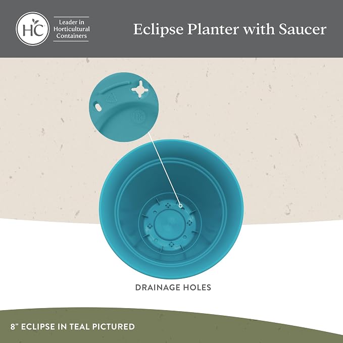 The HC Companies 16 Inch Eclipse Round Planter Pots with Drainage Holes & Attached Saucer, Lightweight UV-Resistant Plastic Indoor & Outdoor Planters, 2-Pack Flower Pots for Garden & Home Decor, White