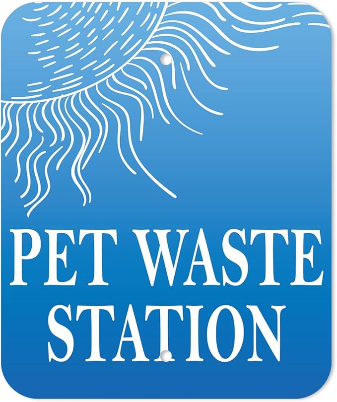 Dispense-Art™ Collection Rolling Hills - Blue - Custom UV Printed Design on Rust-Proof Aluminum Starter Dog Waste Station/roll Bag System - Includes 400 Dog Waste Bags & 10x12 Sign
