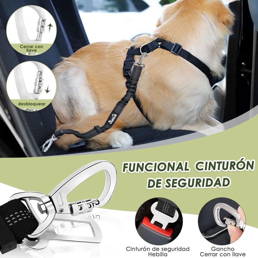 SlowTon Dog Seat Belt Harness for Car, Dog Car Harness Adjustable Mesh Breathable & Dog Seatbelt Safety Tether with Elastic Bungee for Small Medium Large Pets(Blue, Double Clip, XS)