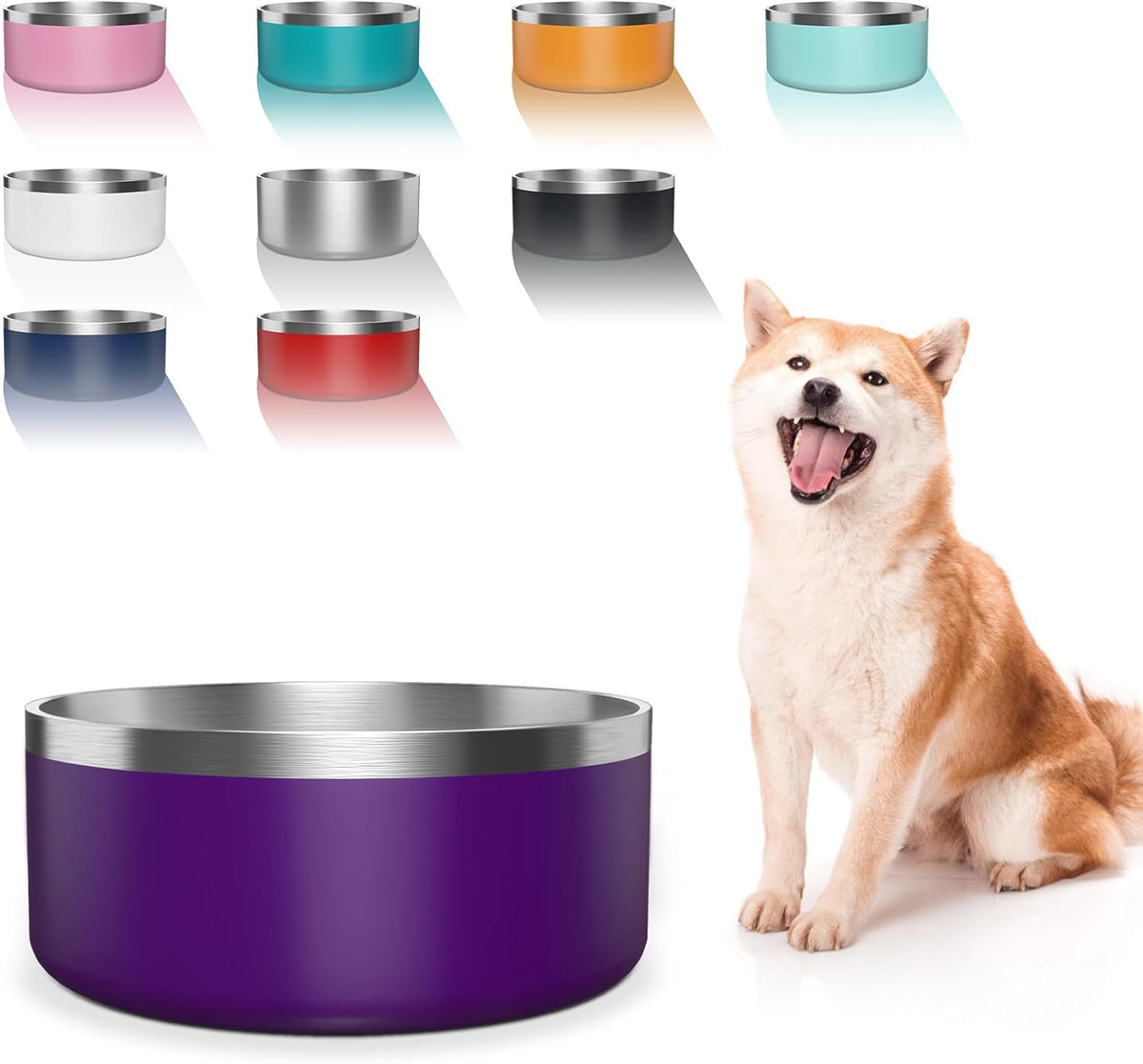 Dog Bowl, Stainless Steel Dog Food and Water Bowl with Non Slip Quiet Bottom, Easy to Clean, Dishwasher Safe, 40oz, Purple