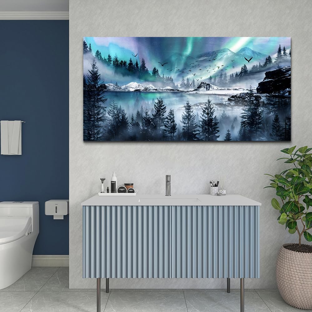hyidecorart Canvas Wall Art For Living Room Large Wall Decorations For Office Stretched And Framed Canvas Prints Paintings Blue Aurora Scenery Pictures Artwork Ready To Hang Hotel Mural Wall Decor