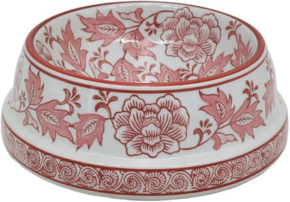 Aimusego Pink & White Ceramic Dog Bowl,Chinoiserie Floral Heavy Duty Non-Slip Dog Food Water Bowls, Ceramic Dish for Medium and Small Dogs and Cats, for Pet Owners,Puppy 9inch