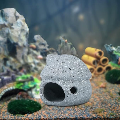 Cute Mushroom Aquarium Decorations, Ceramic Fish House Decor, Small Pleco Shelter Caves, Betta Fish Tank Accessories, Mushroom Shape Shrimp Fish Tank Decorations Stone Color - Grey