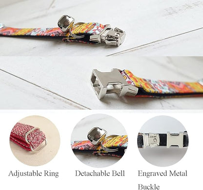 Personalized Cat Collar with Name Plate,Adjustable Tough Nylon Cat ID Collars with Bell,Customize Engraved Pet Name and Phone Number (Ethnic Style)