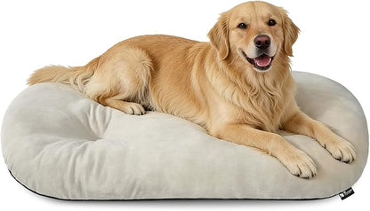 Washable Oval Dog Bed forX-Large Dogs,Silver-Tipped High-Resilience,Beige | Non-Slip Bottom Prevents Sliding, Soft Plush Short Fur, Machine Washable, Ideal for Crates/Apartments/Cozy Nooks,41"x27"x3.6"
