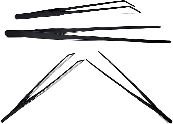 2Pcs 10.5" Reptile Stainless Steel Long Tweezers Feeding Tongs, Lizards Snake Gecko and Tarantula Supplies, Terrariums Aquarium Fish Tank Tools - 10.5" Black 2Pcs