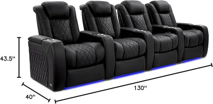 Valencia Tuscany Home Theater Seating Semi-Aniline Italian Nappa 20000 Leather Ultimate Luxury Heat & Ventilation Power Recliner Power Lumbar and Headrest (Row of 4, Onyx)