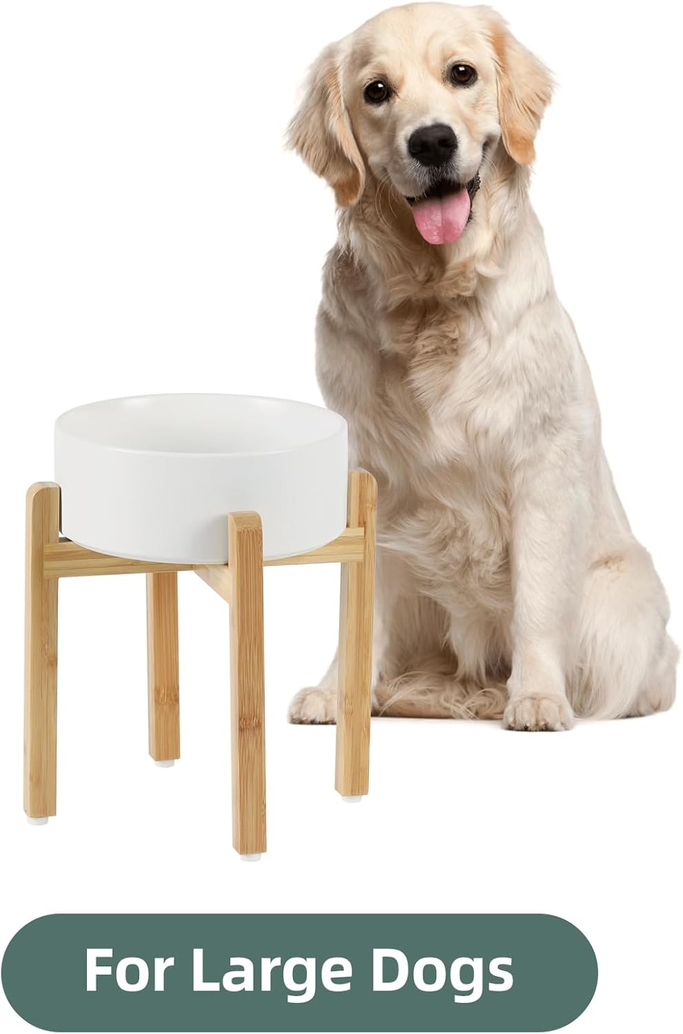 Ceramic Elevated Dog Bowl Set - Large Breed Dog Food and Water Bowl, Weighted Dishes (8.2'', 60OZ, White)