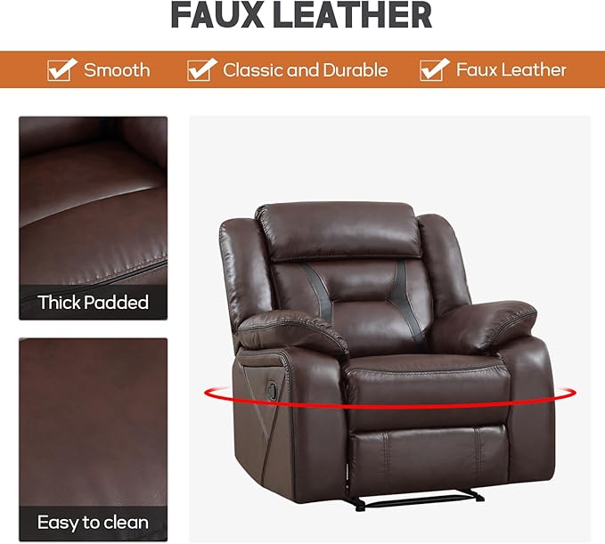 EBELLO Faux Leather Recliner Sofa Furniture Set for Living Room, Recliner Chair, Manual Loveseat, 3 Seat Recliniing Sofa Couch Set for Meeting Room, Dark Brown