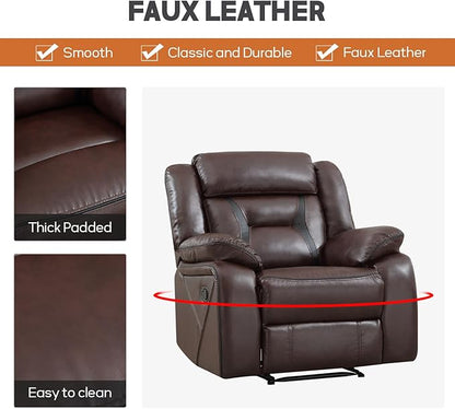 EBELLO Faux Leather Recliner Sofa Furniture Set for Living Room, Recliner Chair, Manual Loveseat, 3 Seat Recliniing Sofa Couch Set for Meeting Room, Dark Brown