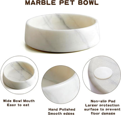 SAMAH White Marble Dog Bowl, Non-Slip Dog Food Water Bowl, Small Weighted Stone Dish, Natural Marble Heavy Pet Bowl, Easy to Clean, Gifts for Cat Lovers, Perfect Cat Dog Gifts, Holds 4 Cups(5 lbs)