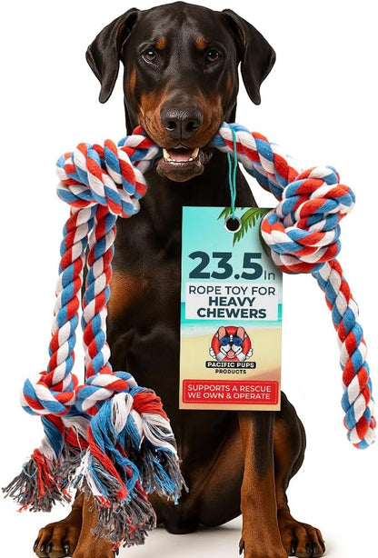 Pacific Pups Products Large Dog Rope Toy for Aggressive Chewers - 23.5" Giant Dog Tug of War Toy for Large Breeds - Durable Big Pull Rope for Teething Puppies and Heavy Duty Chewers