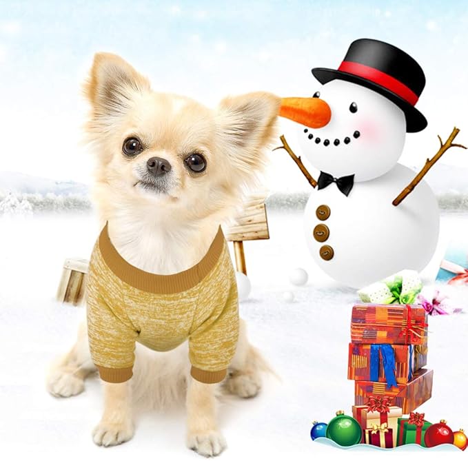 Idepet Pet Dog Classic Knitwear Sweater Fleece Coat Soft Thickening Warm Pup Dogs Shirt Winter Pet Dog Cat Clothes Puppy Customes Clothing for Small Dogs(L,Yellow)
