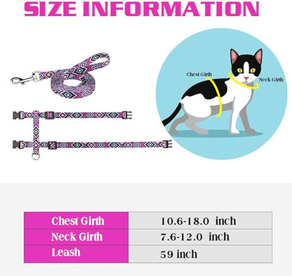 Cat Harness and Leash Set Geometric Pattern Escape Proof Adjustable for Kitty Outdoor Walking(Purple)