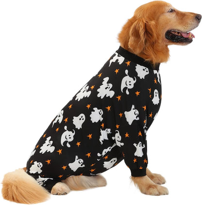 HDE Dog Pajamas One Piece Jumpsuit Lightweight Dog PJs Shirt for M-3XL Dogs Ghostly Stars - S