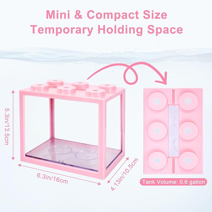 JIABEIUS 2 PCS Small Betta Fish Tank, 0.6 Gallon Mini Aquarium Tank, Pink Cube Fish Bowl, Desktop Stackable Tank for Small Fish, Insect, Shrimp, Turtle, Spider