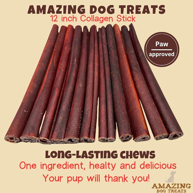 Amazing Dog Treats 12 Inch Collagen Stick - (20 Count)- Collagen Sticks for Dogs - No Hide Dog Bones