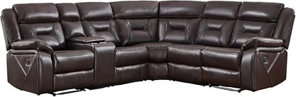 EBELLO Faux Leather Reclining Sectional Sofa Set for Living Room, 1 Recliner Chair and L-Shaped Reclining Couches Home Furniture Set with Center Console, Hidden Cup Holders and Storage, Dark Brown