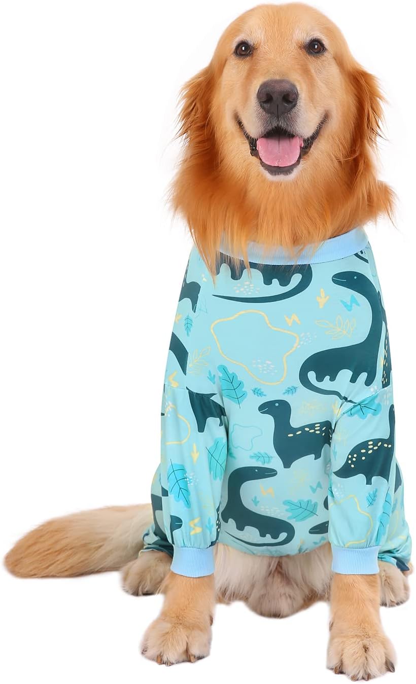 HDE Dog Pajamas One Piece Jammies Jumpsuit Pet Clothes Outfit Stretchy Lightweight Comfy Shirt Pjs for M-3XL Dogs Dinosaurs - 3XL