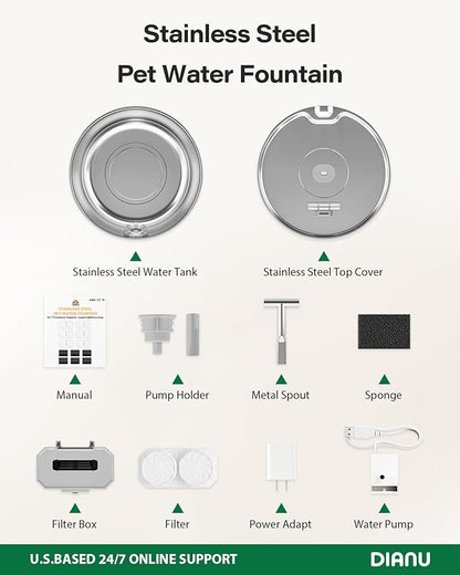 Cat Water Fountain Stainless Steel - 3.2L/108oz Pet Water Fountain for Cats Indoor - Automatic Pet Watering Dispenser (4 Filter)