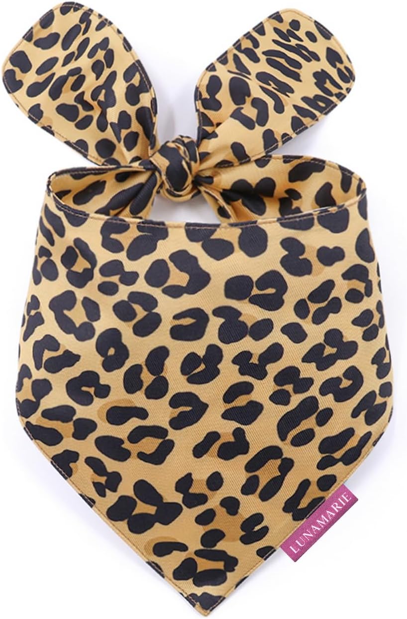 LunaMarie - Luxury Dog Bandanas - Cute Leopard Designs | Premium & Soft Poly Fabric | 100% Handmade Adjustable Shape Animal Print Pet Scarfs Small, Medium, Large (Leopard, Large)